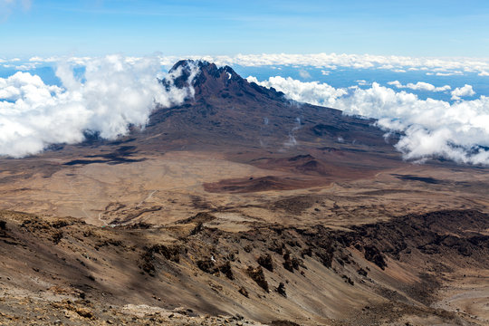 View of Mawenzi Peak from Mount Kilimanjaro, the highest mountain in Africa