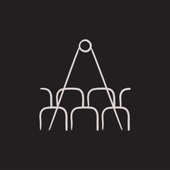 Movie theater with seats, projector sketch icon.