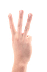 Letter 'W' in sign language, on a white background