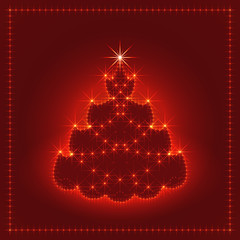 Shiny neon Christmas tree, holiday Xmas card,  New year abstract vector illustaration 