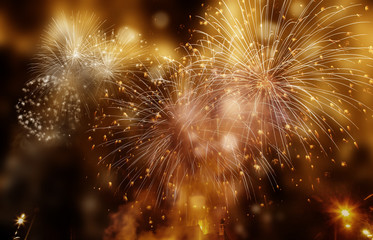 Fototapeta premium Abstract holiday background - fireworks at New Year and copy spa