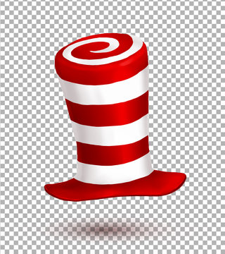 Red and white colors stripes realistic vector carnival hat