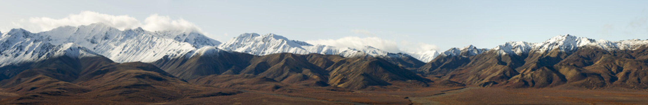 Scenic Landscape Of Fog Over The Alaska Range And Polychrome Pass, Denali National Park, Interior, Alaska