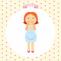 Cartoon illustration of a pregnant woman is crying. series pregnancy. vector illustration signs of pregnancy symptoms - emotional instability