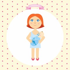 illustration of a woman with a newborn cartoon. series pregnancy