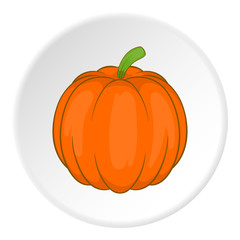 Pumpkin icon in cartoon style on white circle background. Vegetables symbol vector illustration