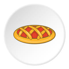 Cake icon in cartoon style on white circle background. Food symbol vector illustration