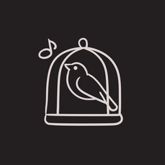 Bird singing in cage sketch icon.