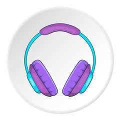 Music headphones icon in cartoon style on white circle background. Sound symbol vector illustration
