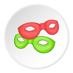 Carnival mask icon in cartoon style on white circle background. Events and parties symbol vector illustration