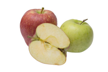 Fresh red and green apples isolated on white.