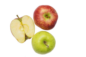Fresh red and green apples isolated on white.