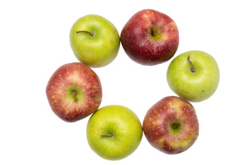 Fresh red and green apples isolated on white.