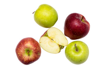 Fresh red and green apples isolated on white.
