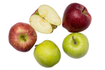 Fresh red and green apples isolated on white.