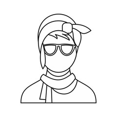 Cute hipster girl icon in outline style isolated on white background vector illustration