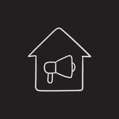 House fire alarm sketch icon.