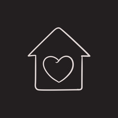 House with heart symbol sketch icon.