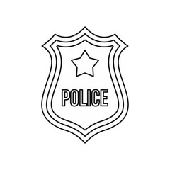 Police shield badge icon in outline style isolated on white background vector illustration