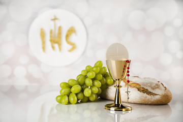 Holy communion a golden chalice, composition isolated on white