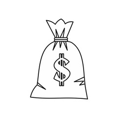 Money bag with dollar sign icon in outline style isolated on white background vector illustration