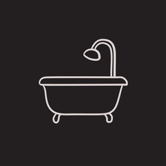 Bathtub with shower sketch icon.