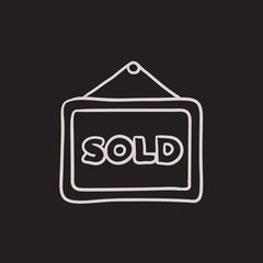 Sold placard sketch icon.