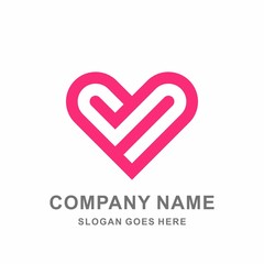 Simple Geometric Heart Love Outline Vector Logo Design Template