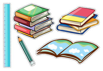 Sticker set with books and stationaries