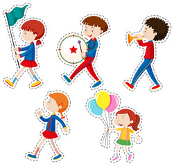 Sticker set with children walking