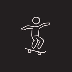 Fototapeta na wymiar Man riding on skateboard sketch icon.