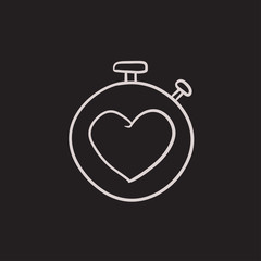 Stopwatch with heart sign sketch icon.