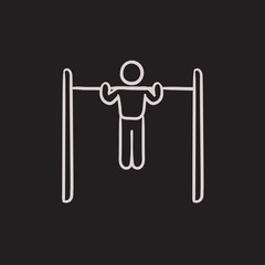 Gymnast exercising on bar sketch icon.