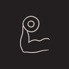 Arm with dumbbell sketch icon.