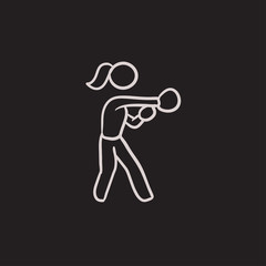 Female boxer sketch icon.