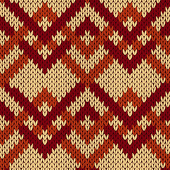 Knitting seamless zigzag pattern in beige and brown