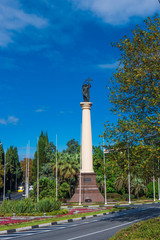 A monument Saint Michael the Archangel costs with a sword and a