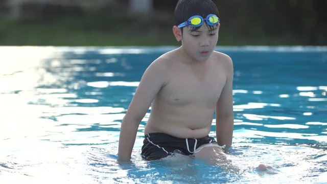 Asian child playing in the pool ,