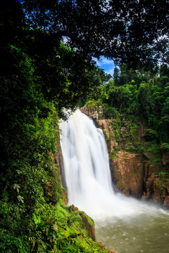 Haew-Narok waterfall around with trees mos and rock, smooth flow of water 1, taken at Khaoyai Thailand
