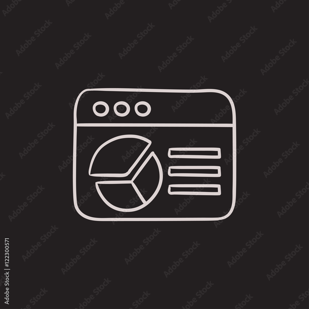 Poster browser window with pie chart sketch icon.