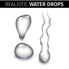 Pure clear water drops realistic set isolated vector illustration