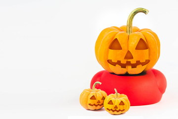 Halloween Pumpkins , body of  bath duck on white background