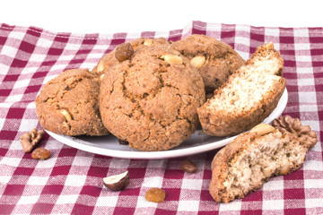 baked delicious dessert dry oatmeal cookies with raisins and nut