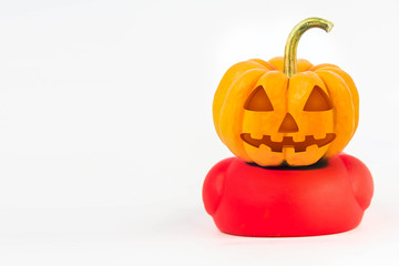 Halloween Pumpkins , body of  bath duck on white background