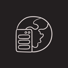Server and globe sketch icon.