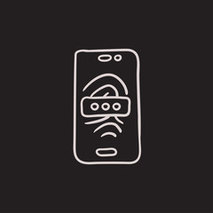 Mobile phone scanning fingerprint sketch icon.