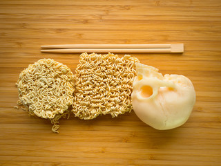 Instant noodle and skull