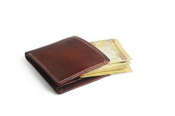 Wallet isolated white background with indian rupee 