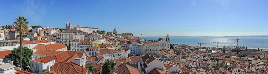 Lisbon, Portugal. Viewpoint from "Mirodouro da Graça" a splendid terrace offering a spectacular panoramic view of the castle and central Lisbon. 