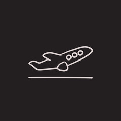 Plane taking off sketch icon.